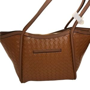 London Fog Brown Woven Leather Tote Bag
